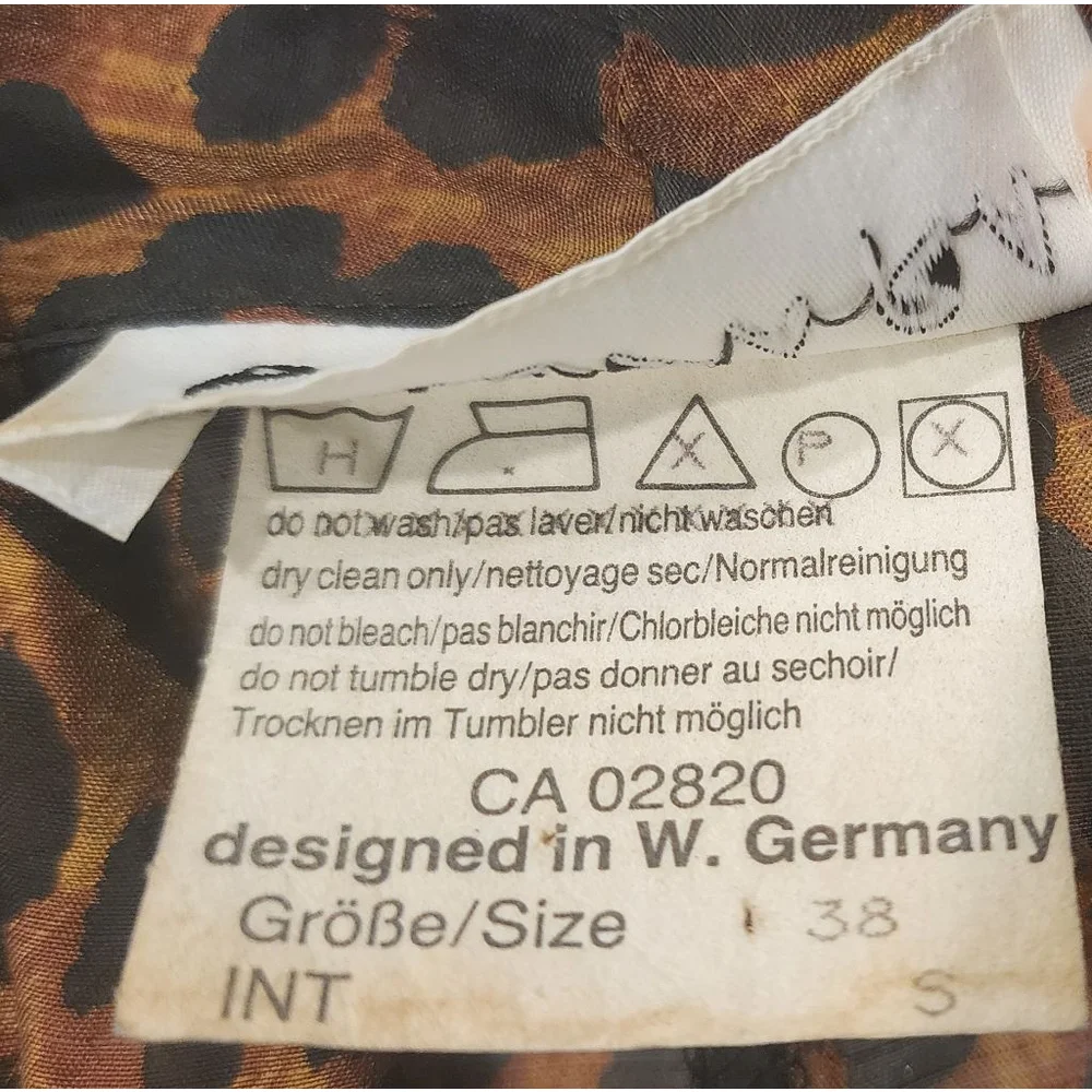 Vintage 80s Portara Leopard Print Sheer Wrap Blouse Size S 38 German Designer